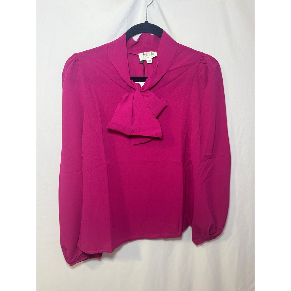 Pink Tie Neck Blouse S Romantic Coquette Grandmillennial Magenta Tulip B NWT